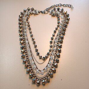Chico's silver tone & gun metal tone AB coated bead & chain multi layer necklace